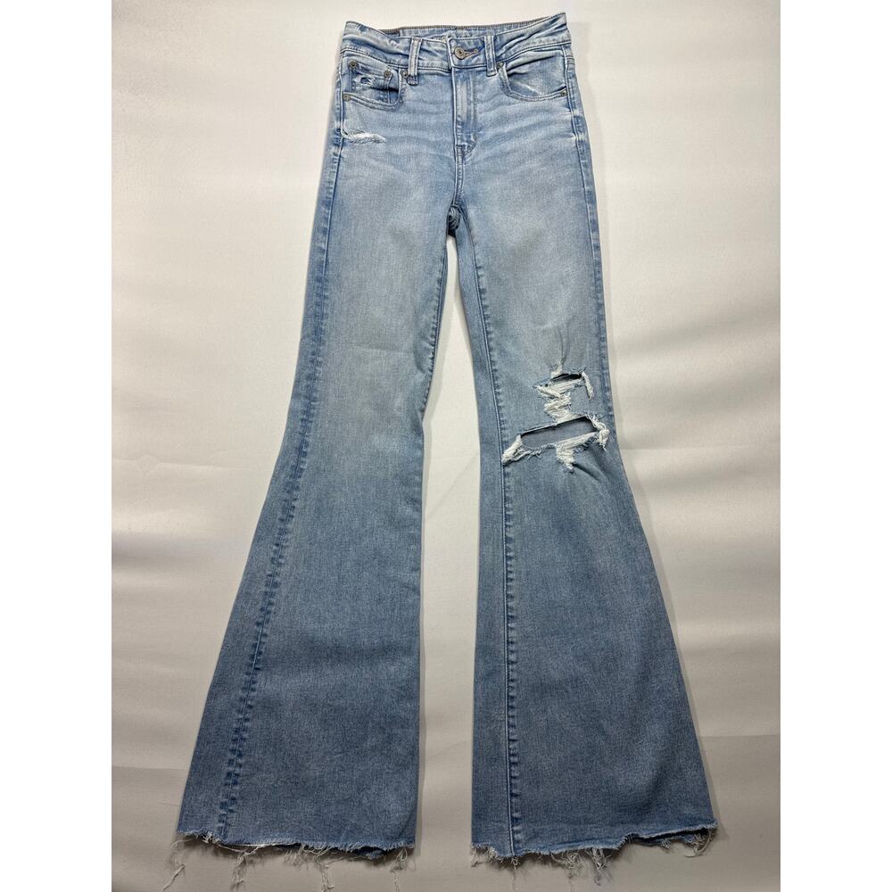 American Eagle Outfitters Light Blue Distressed Flare Jeans